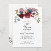 Invitation Floral Script Bourgogne Blush 60e fête d'anniversa (Devant / Derrière)