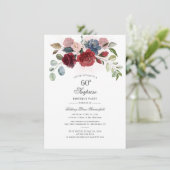 Invitation Floral Script Bourgogne Blush 60e fête d'anniversa (Debout devant)