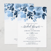 Invitation Floral Script Navy Fête des mariées d'aquarelle bl (Devant / Derrière)