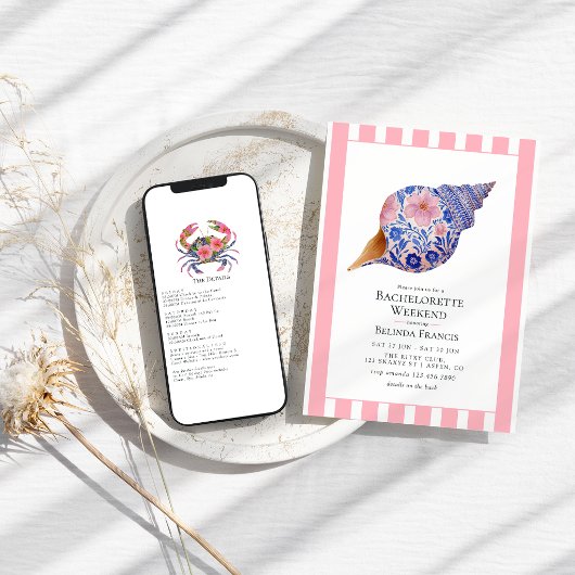 Invitation Floral Seashell Coastal Beach Bachelorette Weekend