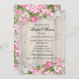 Invitation Floral Shabby Chic & Lace Fête des mariées Invitat