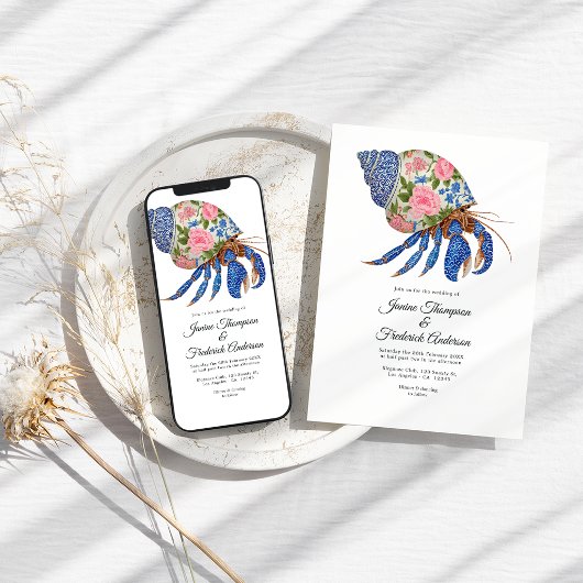 Invitation Floral Shelllfish Coastal Wedding