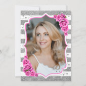 Invitation Floral Silver White Pink Photo 50e anniversaire (Dos)