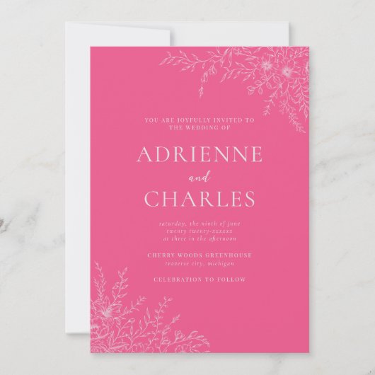Invitation Floral Simplicity 1 Carnation Pink Minimal Wedding (Devant)