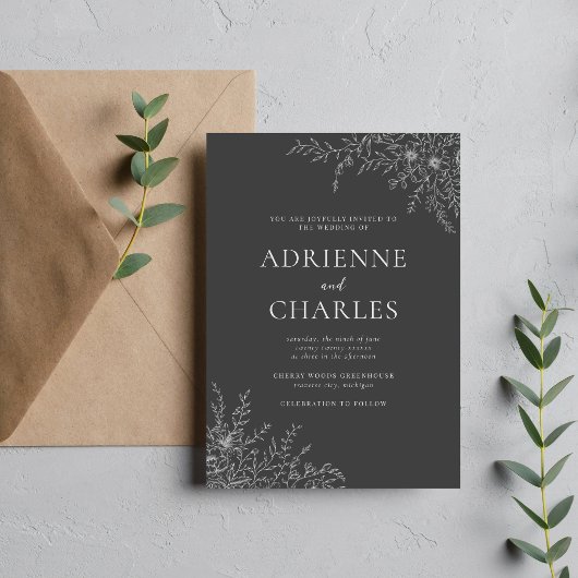 Invitation Floral Simplicity 1 Charcoal Gray Minimal Wedding