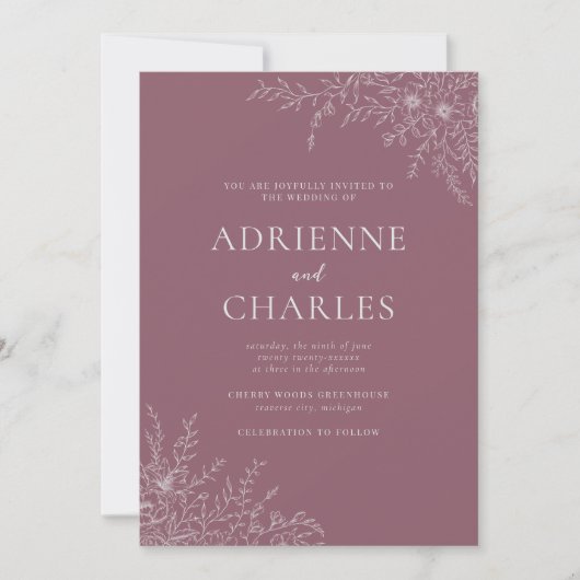 Invitation Floral Simplicity 1 Dusk Mauve Minimal Wedding (Devant)