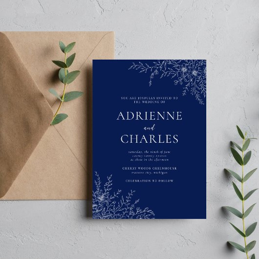 Invitation Floral Simplicity 1 Ink Blue Minimal Wedding