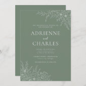 Invitation Floral Simplicity 1 Modern Green Minimal Wedding (Devant / Derrière)