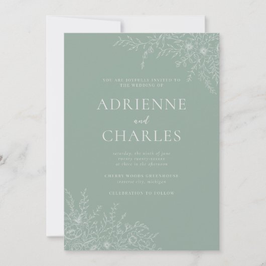 Invitation Floral Simplicity 1 Modern Green Minimal Wedding (Devant)
