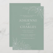 Invitation Floral Simplicity 1 Modern Green Minimal Wedding (Devant / Derrière)