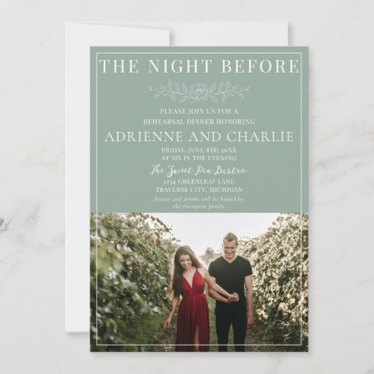 Invitation Floral Simplicity 1 Modern Green Rehearsal Dinner (Devant)