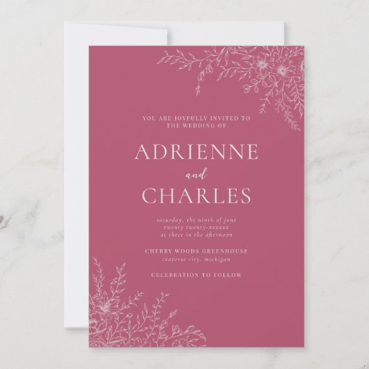 Invitation Floral Simplicity 1 Mulberry Minimal Wedding (Devant)