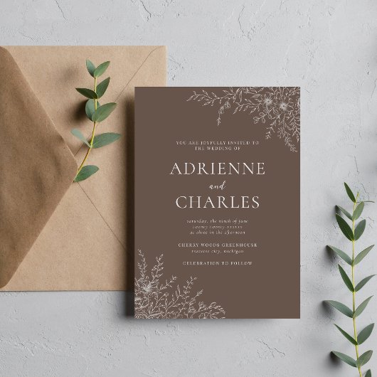 Invitation Floral Simplicity 1 Mushroom Brown Minimal Wedding