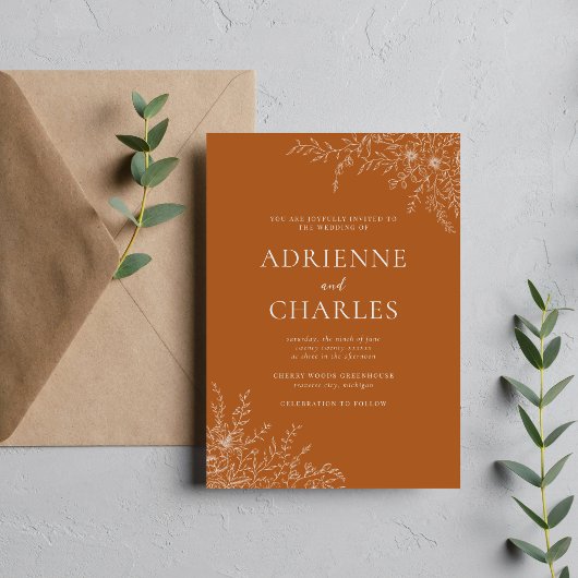 Invitation Floral Simplicity 1 Terracotta Minimal Wedding