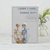 Invitation Floral Skeleton Couple QR Soirée Mariage (Debout devant)