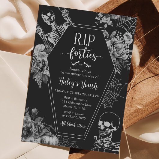 Invitation Floral Skull RIP Quarties 50e fête d'anniversaire