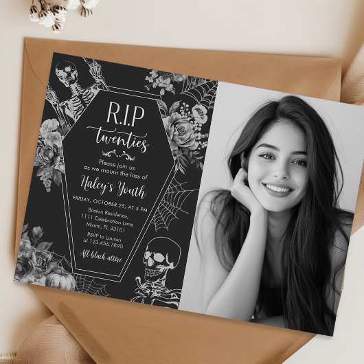 Invitation Floral Skull RIP Twenties 30th Birthday Photo