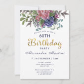 Invitation Floral Soixante et fabuleux anniversaire d'or rose (Devant)