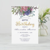 Invitation Floral Soixante et fabuleux anniversaire d'or rose (Debout devant)