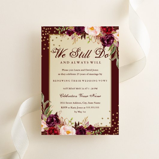 Invitation Floral Sparkle Bourgogne Vow Renouvellement Annive
