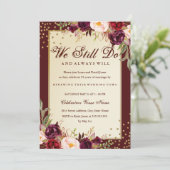 Invitation Floral Sparkle Bourgogne Vow Renouvellement Annive (Debout devant)