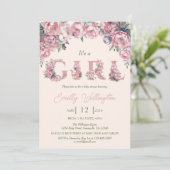 Invitation Floral Spring Pink Peonies Boho Girl Baby shower (Debout devant)