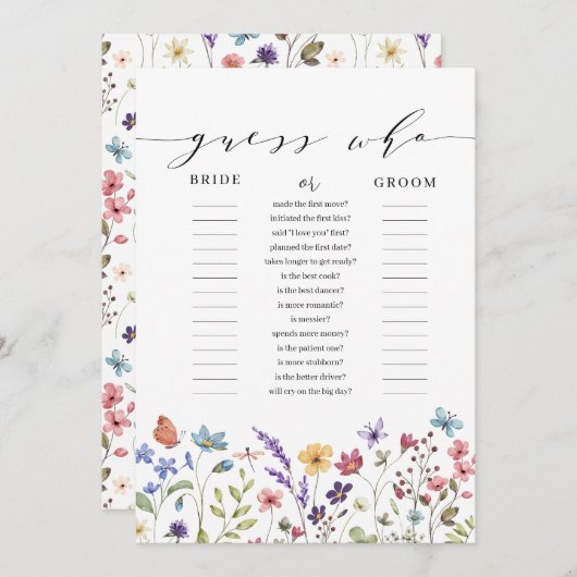 Invitation Floral Spring Summer Devinez Qui Fête des mariées (Devant / Derrière)