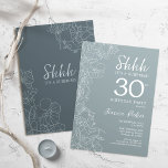 Invitation Floral Steel Blue Botanical Surprise 30e anniversa<br><div class="desc">Simple marine & gris bleu surprise 30e anniversaire invitation fête. Design moderne minimaliste en ardoise bleu poussiéreux avec accents botaniques et police de script de typographie. Carte d'invitation florale féminine bleu et blanc en acier, parfaite pour une célébration anniversaire surprise et élégante pour les femmes. Peut être customisé à n'importe...</div>