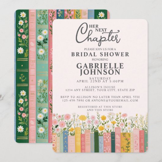 Invitation Floral Storybook Her Next Chapter Bridal Shower  (Devant / Derrière)
