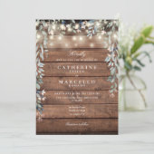 Invitation Floral String éclaire Rustique Mariage en bois (Debout devant)