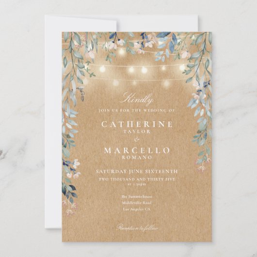 Invitation Floral String éclaire Rustique Mariage Kraft (Devant)