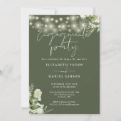 Invitation Floral String Lights Olive Green Engagement Party (Devant)