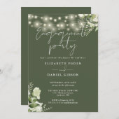 Invitation Floral String Lights Olive Green Engagement Party (Devant / Derrière)