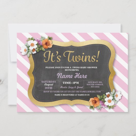 Invitation Floral Stripe Pink du Baby shower Girl  (Devant)