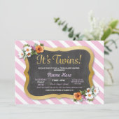 Invitation Floral Stripe Pink du Baby shower Girl  (Debout devant)