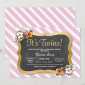 Invitation Floral Stripe Pink du Baby shower Girl  (Devant / Derrière)