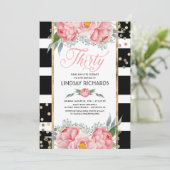 Invitation Floral Stripes Moderne Gold Décor 30 Anniversaire  (Debout devant)