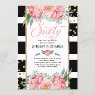 Invitation Floral Stripes Moderne Gold Décor 60 Anniversaire