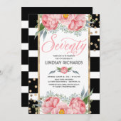 Invitation Floral Stripes Moderne Gold Décor 70 Anniversaire (Devant / Derrière)