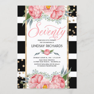 Invitation Floral Stripes Moderne Gold Décor 70 Anniversaire