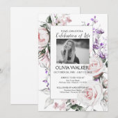 Invitation Floral Stylish Célébrer la vie (Devant / Derrière)