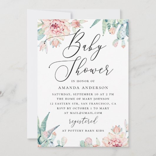 Invitation Floral Succulent Baby Shower | Elegant Boho Cactus (Devant)