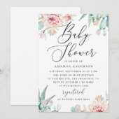 Invitation Floral Succulent Baby Shower | Elegant Boho Cactus (Devant / Derrière)