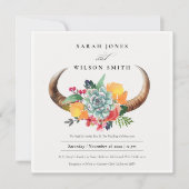 Invitation Floral Succulent Steer Horns Boho Allure Mariage (Devant)