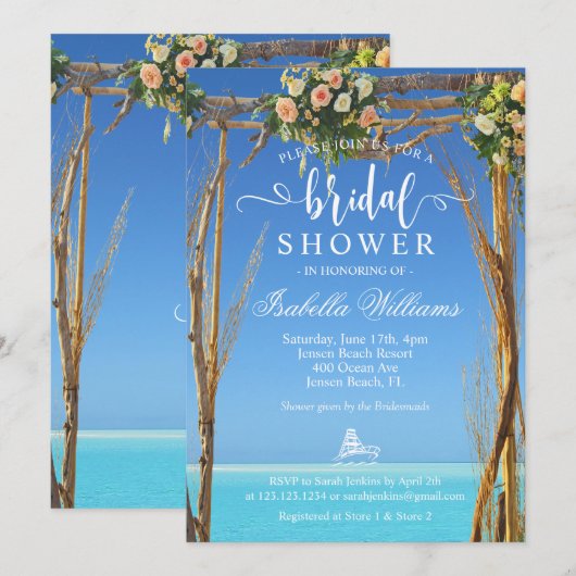 Invitation Floral Summer Beach Wedding Porte Fête des mariées (Devant / Derrière)