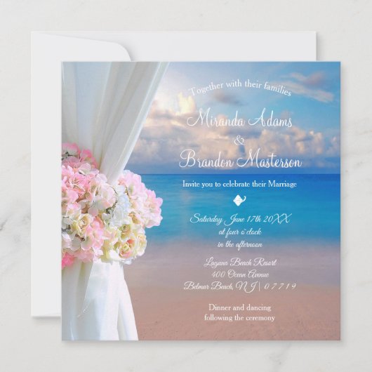 Invitation Floral Summer Sunset Ocean Plage tropicale Mariage (Devant)