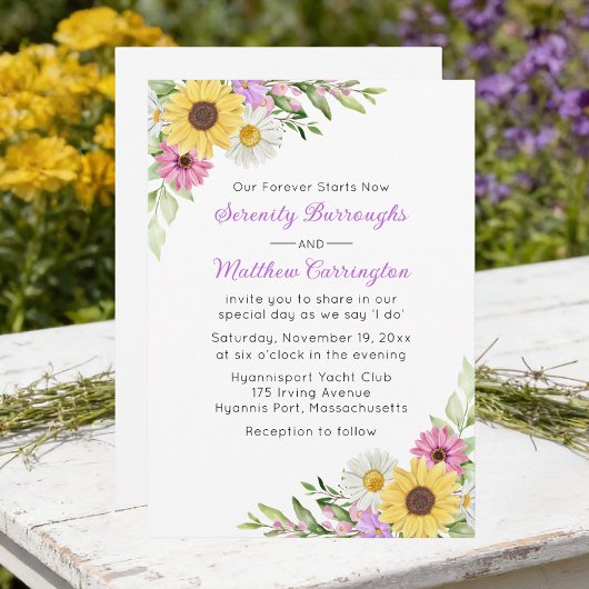 Invitation Floral Sunflower Daisy Wildflowers Wedding
