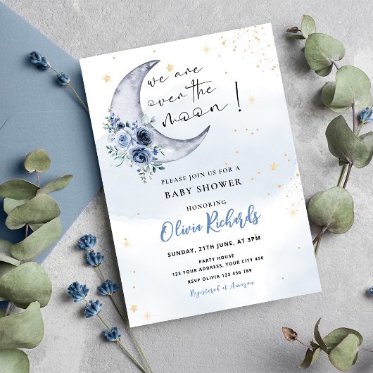 Invitation Floral Sur Le Baby shower Lune