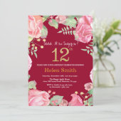 Invitation Floral Surprise 12e Anniversaire Or Bourgogne Roug (Debout devant)