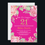 Invitation Floral Surprise 21e anniversaire Gold et Hot Pink<br><div class="desc">Floral Surprise 21e Anniversaire Invitation pour les femmes. Aquarelle Fleur botanique florale. Parties scintillant d'or. Pignons Roses Fleurs Florales. Anniversaire adulte. Arrière - plan rose chaud.
Pour plus de personnalisation,  cliquez sur le bouton "Customiser" et utilisez notre outil de conception pour modifier ce modèle.</div>